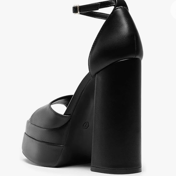 DREAM PAIRS black double platform chunky open toe high heels NWOB - Picture 5 of 10